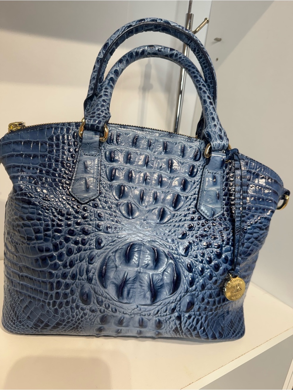 Brahmin Duxbury Blue serenade Croc-Embossed Leather Satchel